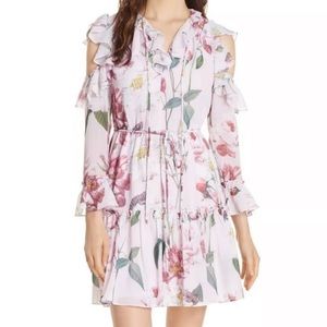 TED BAKER London Pink Floral Saaraah Iguazu
Cold Shoulder Ruffle Dress 1